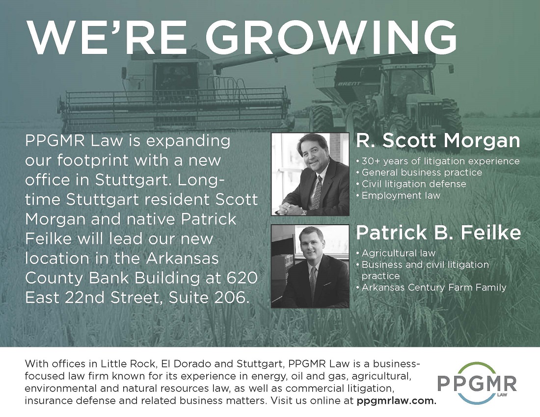 Long-time Stuttgart resident R. Scott Morgan and Stuttgart native Patrick B. Feilke will lead the firm’s new location in the Arkansas County Bank Building at 620 East 22nd Street, Suite 206.